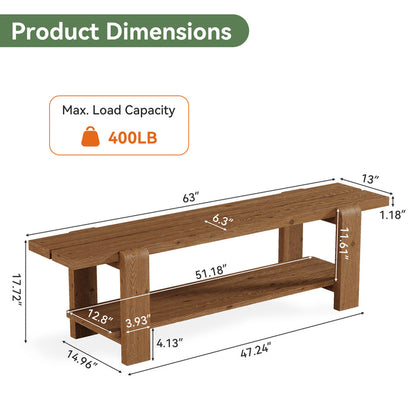 Tribesigns 63-Inch Solid Wood Entryway Bench, Shoe Storage Bench with 2-Tier Shelf for Hallway