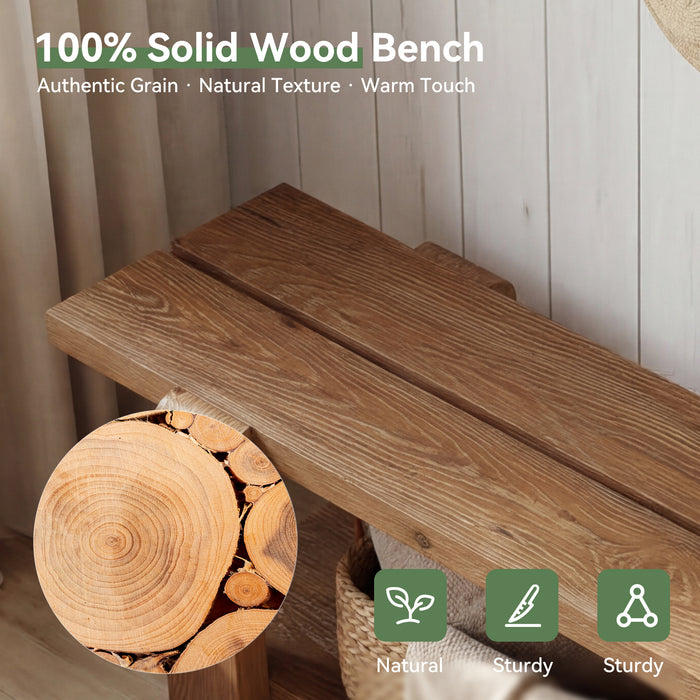 Tribesigns 63-Inch Solid Wood Entryway Bench, Shoe Storage Bench with 2-Tier Shelf for Hallway