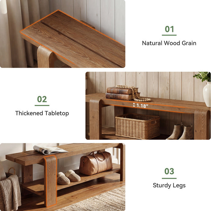 Tribesigns 63-Inch Solid Wood Entryway Bench, Shoe Storage Bench with 2-Tier Shelf for Hallway