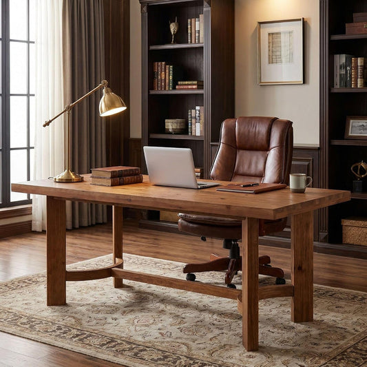 Tribesigns 63-Inch Solid Wood Executive Desk, Farmhouse Work Table for Home Office and Meetings