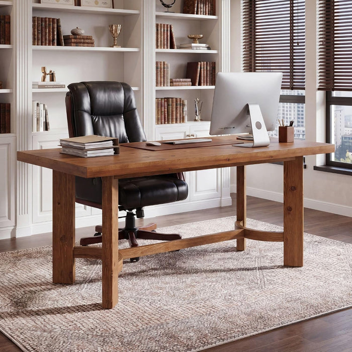 Tribesigns 63-Inch Solid Wood Executive Desk, Farmhouse Work Table for Home Office and Meetings