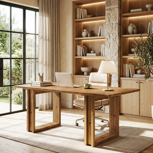 Tribesigns 63-Inch Solid Wood Office Desk, Farmhouse Computer Desk for Home Office and Study