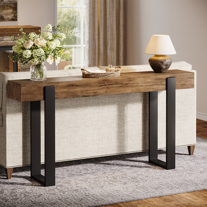 Tribesigns 63-Inch Solid Wood Sofa Table with Metal Support, Narrow Console Table for Behind Couch