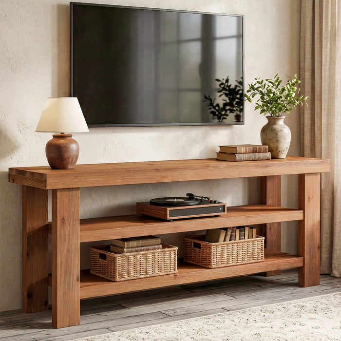 Tribesigns 63-Inch Solid Wood TV Stand, 2-Tier Media Console with Open Storage for Living Room