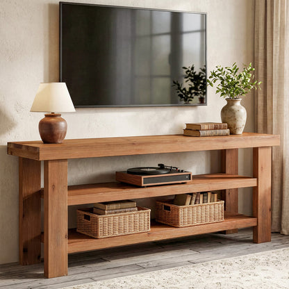 Tribesigns 63-Inch Solid Wood TV Stand, 2-Tier Media Console with Open Storage for Living Room