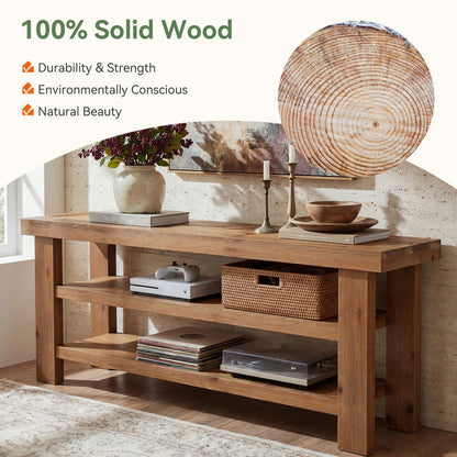 Tribesigns 63-Inch Solid Wood TV Stand, 2-Tier Media Console with Open Storage for Living Room