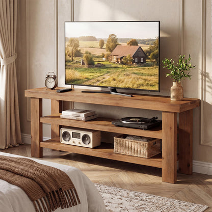 Tribesigns 63-Inch Solid Wood TV Stand, 2-Tier Media Console with Open Storage for Living Room