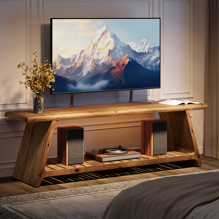 Tribesigns 63-Inch Solid Wood TV Stand with 2-Tier Storage, Farmhouse Media Console for Living Room and Bedroom