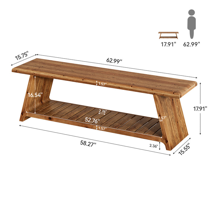 Tribesigns 63-Inch Solid Wood TV Stand with 2-Tier Storage, Farmhouse Media Console for Living Room and Bedroom