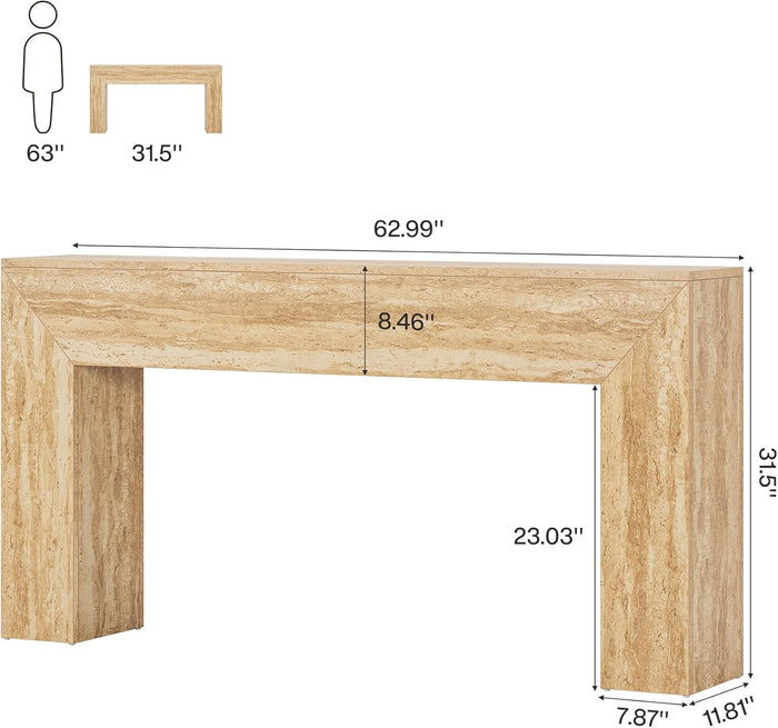Tribesigns 63" Narrow Sofa Console with Faux Travertine Finish