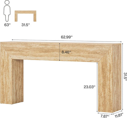 Tribesigns 63" Narrow Sofa Console with Faux Travertine Finish
