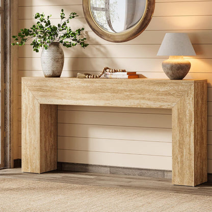 Tribesigns 63" Narrow Sofa Console with Faux Travertine Finish