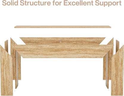 Tribesigns 63" Narrow Sofa Console with Faux Travertine Finish