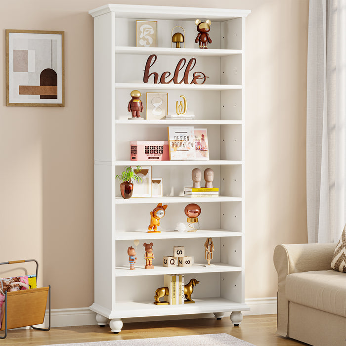 Tribesigns 69-Inch White Bookcase with LED Lighting and Solid Wood Legs, 9-Tier Open Bookshelf for Living Room and Home Office