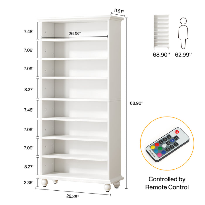 Tribesigns 69-Inch White Bookcase with LED Lighting and Solid Wood Legs, 9-Tier Open Bookshelf for Living Room and Home Office