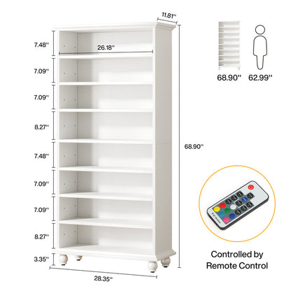 Tribesigns 69-Inch White Bookcase with LED Lighting and Solid Wood Legs, 9-Tier Open Bookshelf for Living Room and Home Office