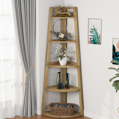 Tribesigns 70-Inch Tall Corner Shelf 5-Tier Bookcase, Industrial Corner Ladder Shelf for Small Spaces
