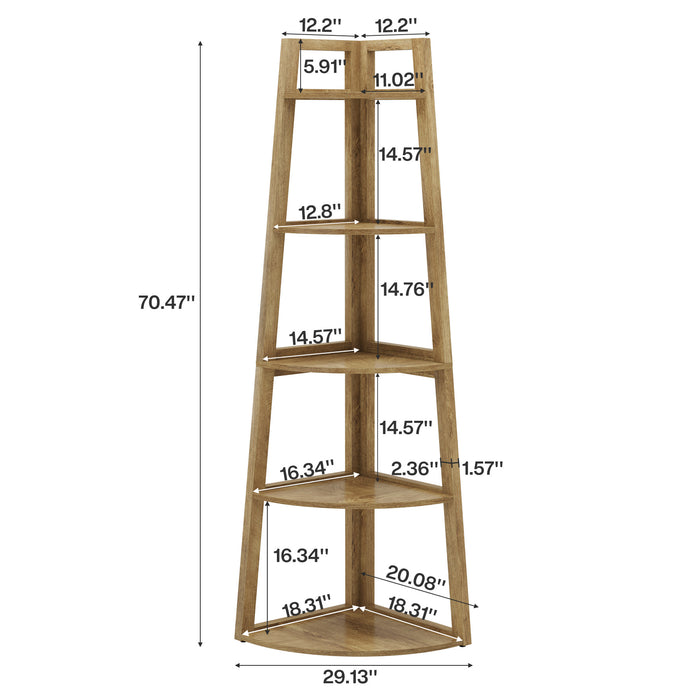 Tribesigns 70-Inch Tall Corner Shelf 5-Tier Bookcase, Industrial Corner Ladder Shelf for Small Spaces