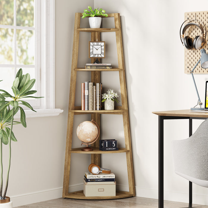 Tribesigns 70-Inch Tall Corner Shelf 5-Tier Bookcase, Industrial Corner Ladder Shelf for Small Spaces