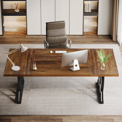 Tribesigns 70.86-Inch Executive Desk, Large Home Office Computer Desk with Trestle Metal Frame for Study and Writing