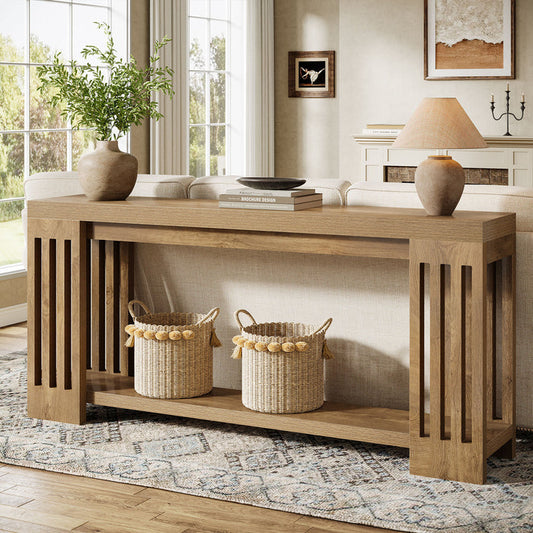 Tribesigns 70.9-Inch Farmhouse Console Table with Vertical Stripe Legs, 2-Tier Sofa Table for Living Room