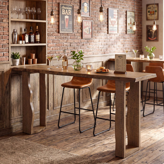 Tribesigns 70.9-Inch Solid Wood Bar Table, Extra Long Counter Height Pub Table with Wave Legs
