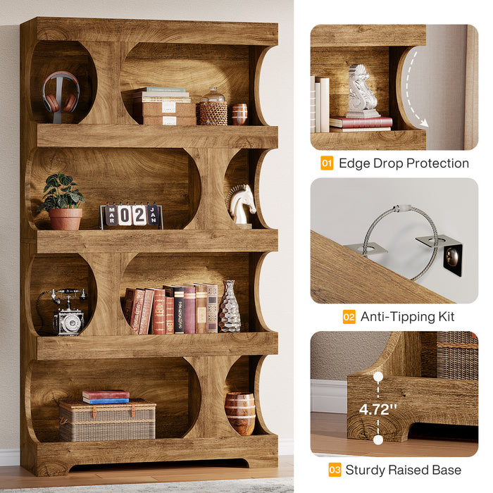 Tribesigns 71-Inch Tall S-Shaped Bookshelf, 4-Tier Wood Display Shelf for Living Room Office