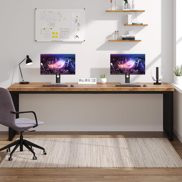 71" Home Office Desk - Heavy Duty Metal Frame Workstation#Colour_Brown & Black Base