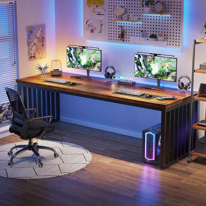 71" Home Office Desk - Heavy Duty Metal Frame Workstation#Colour_Brown & Black Base