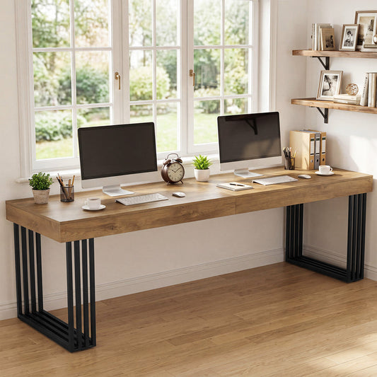 Tribesigns 78.74-Inch Double Computer Desk, 2 Person Office Work Table with Industrial Metal Frame