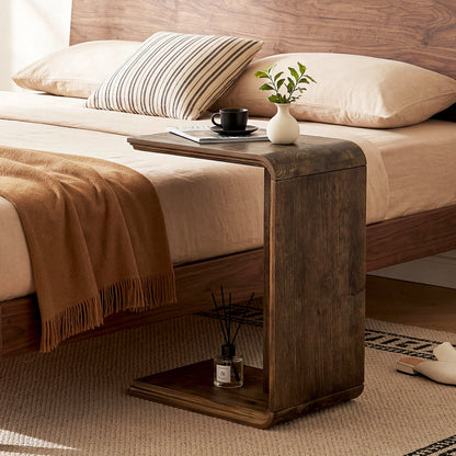 Tribesigns C-Shaped Solid Wood End Table for Small Spaces, Narrow Sofa Side Table for Living Room