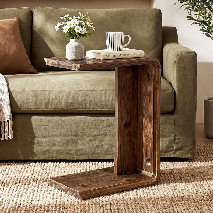 Tribesigns C-Shaped Solid Wood End Table for Small Spaces, Narrow Sofa Side Table for Living Room