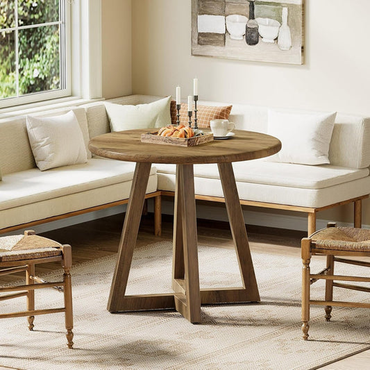 Tribesigns Compact Round Dining Table, 31.5-Inch Kitchen Table for Small Spaces in Warm Brown Finish