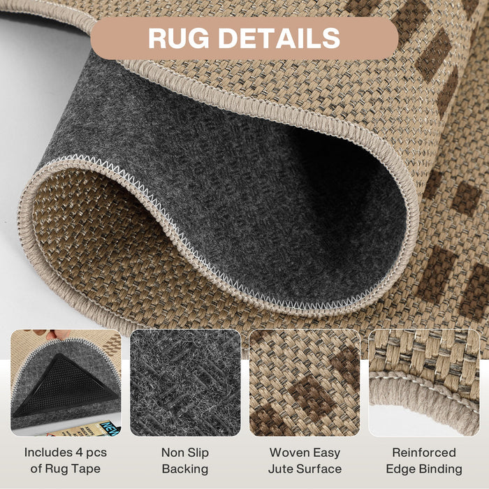 Tribesigns Indoor and Outdoor Rug, Weather-Resistant, Jute-Look, Scalloped Border and Farmhouse-Style Pattern, Washable and Non-Slip