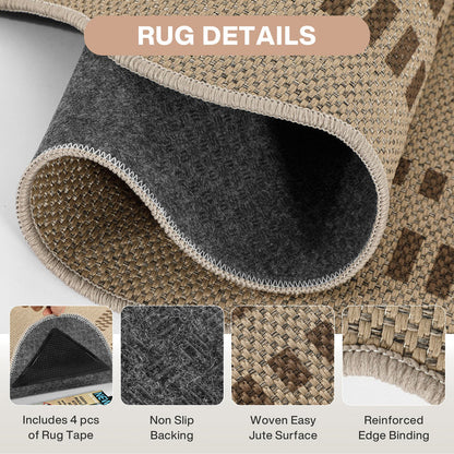 Tribesigns Indoor and Outdoor Rug, Weather-Resistant, Jute-Look, Scalloped Border and Farmhouse-Style Pattern, Washable and Non-Slip