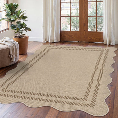 Tribesigns Indoor and Outdoor Rug, Weather-Resistant, Jute-Look, Scalloped Border and Farmhouse-Style Pattern, Washable and Non-Slip