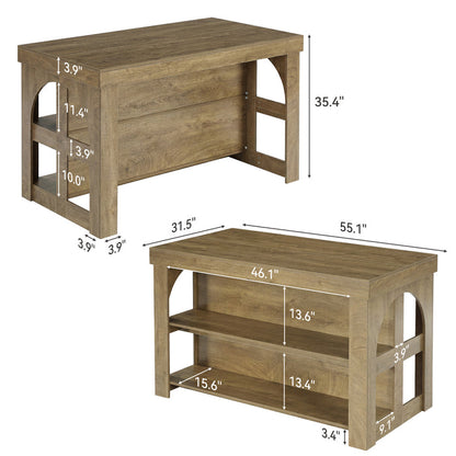 Tribesigns Solid Wood Kitchen Island Table with Storage Shelves, Farmhouse Counter Height Island