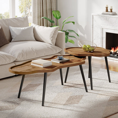 Tribesigns Solid Wood Nesting Coffee Table Set of 2