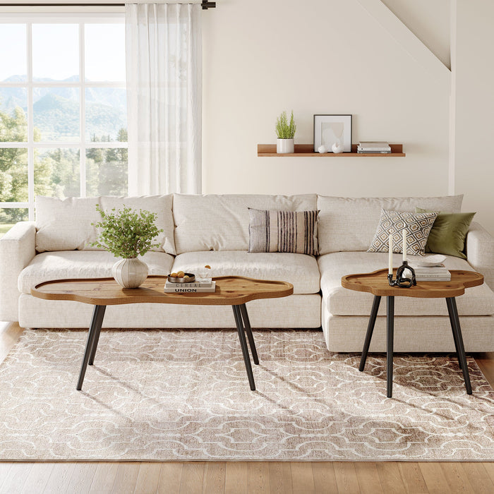 Tribesigns Solid Wood Nesting Coffee Table Set of 2