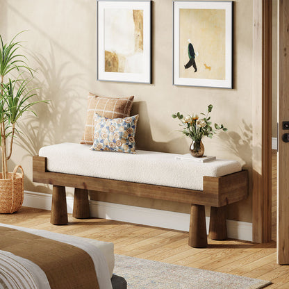 Tribesigns Upholstered Entryway Bench with Solid Wood Legs, Mid-Century Shoe Bench for Bedroom and Living Room