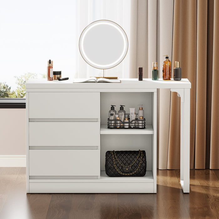 Tribesigns Vanity Desk with 3 Drawers and 2 Shelves, Matte White Makeup Table with Reversible Storage Cabinet for Bedroom