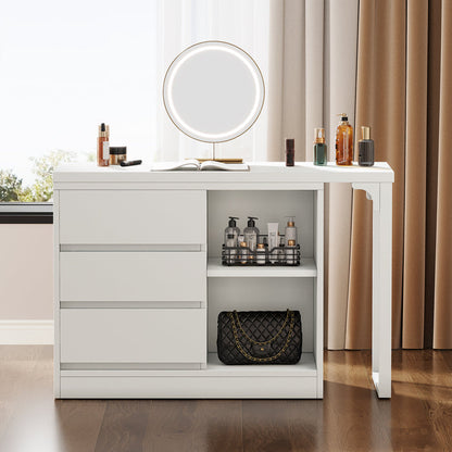 Tribesigns Vanity Desk with 3 Drawers and 2 Shelves, Matte White Makeup Table with Reversible Storage Cabinet for Bedroom