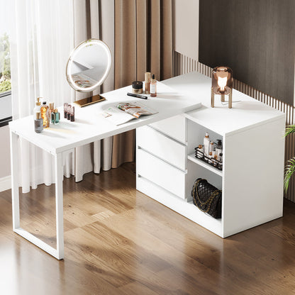 Tribesigns Vanity Desk with 3 Drawers and 2 Shelves, Matte White Makeup Table with Reversible Storage Cabinet for Bedroom