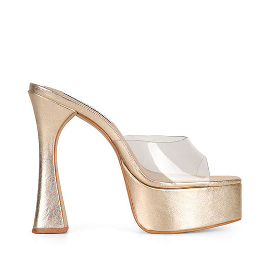 Valentina Platform Mule Gold Metallic Leather