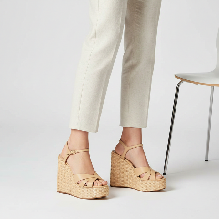 Valery Platform Off White Leather worn by a model