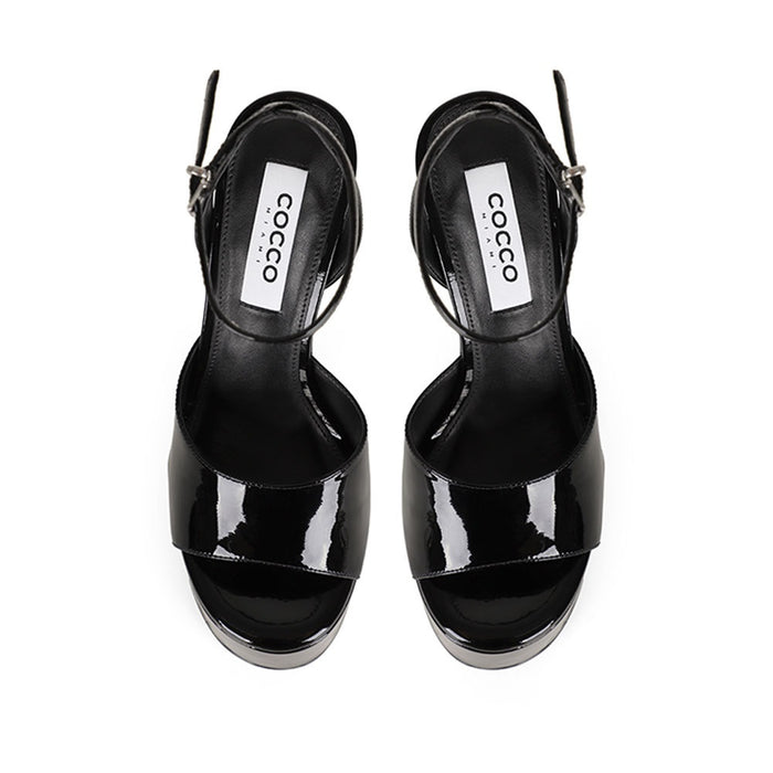 Venus Platform Sandal Black Patent Leather