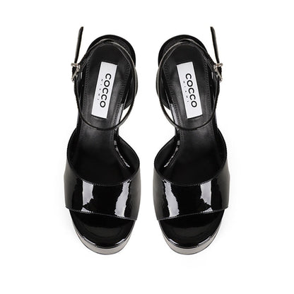 Venus Platform Sandal Black Patent Leather