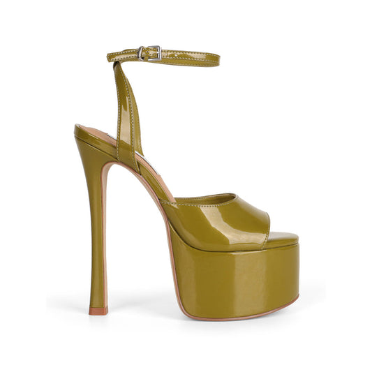 Venus Platform Sandal Olive Patent Leather