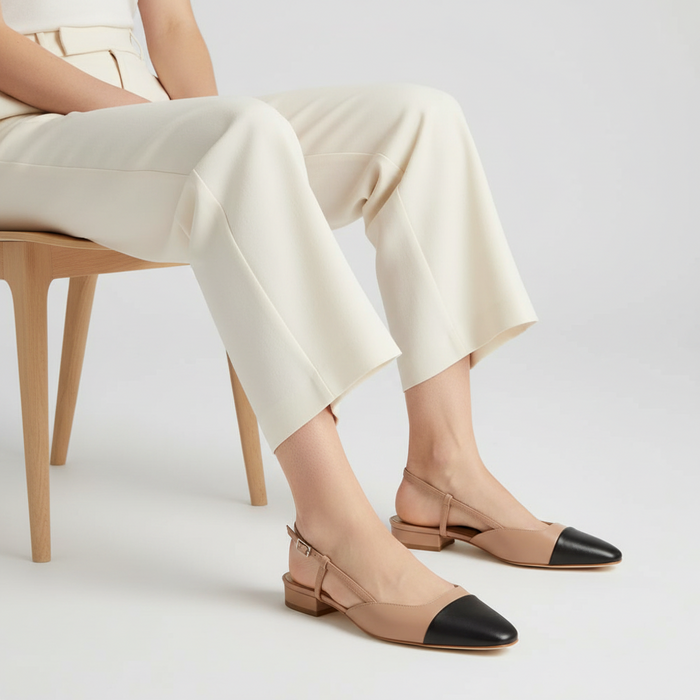 Violet Flat Shoes Nude Leather worn by a model